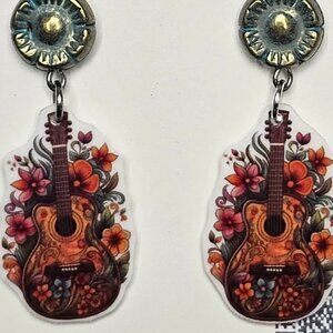 Handmade Floral guitar earrings with accent beads